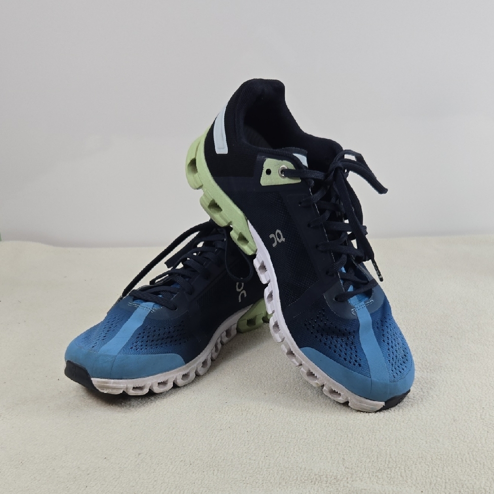 On Cloud Running V3s Navy and Lime Athletic Shoes